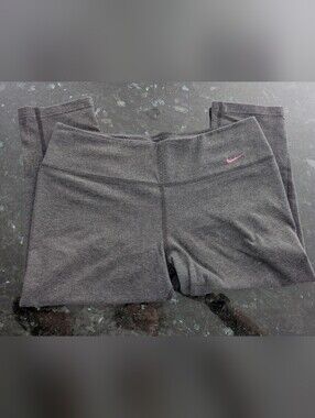 Nike Women’s Charcoal Gray Workout Capris with Pink Swoosh